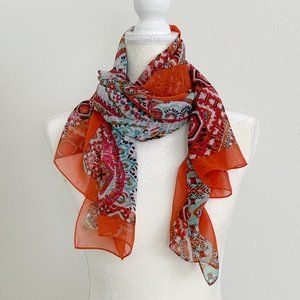 Large Scarf Wrap Cover Up Sheer Coral Black Aztec